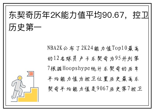 东契奇历年2K能力值平均90.67，控卫历史第一